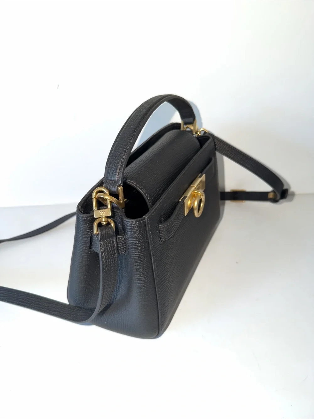 Parisa Wang Madison Top Handle Bag - Black Leather Satchel Gold Hardware